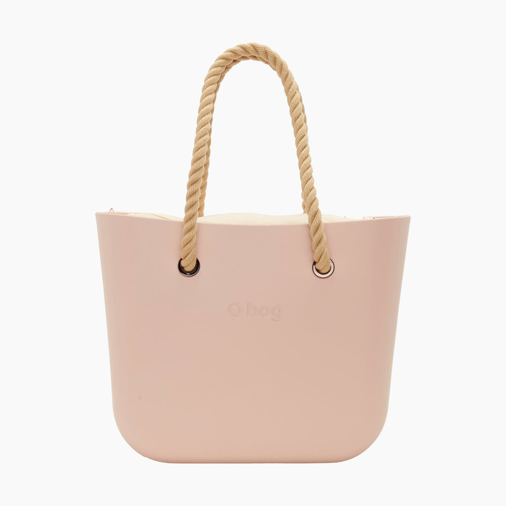 Borsa Composta O bag Manico Lungo Corda E Sacca Tessuto Canvas Rosa Smoke