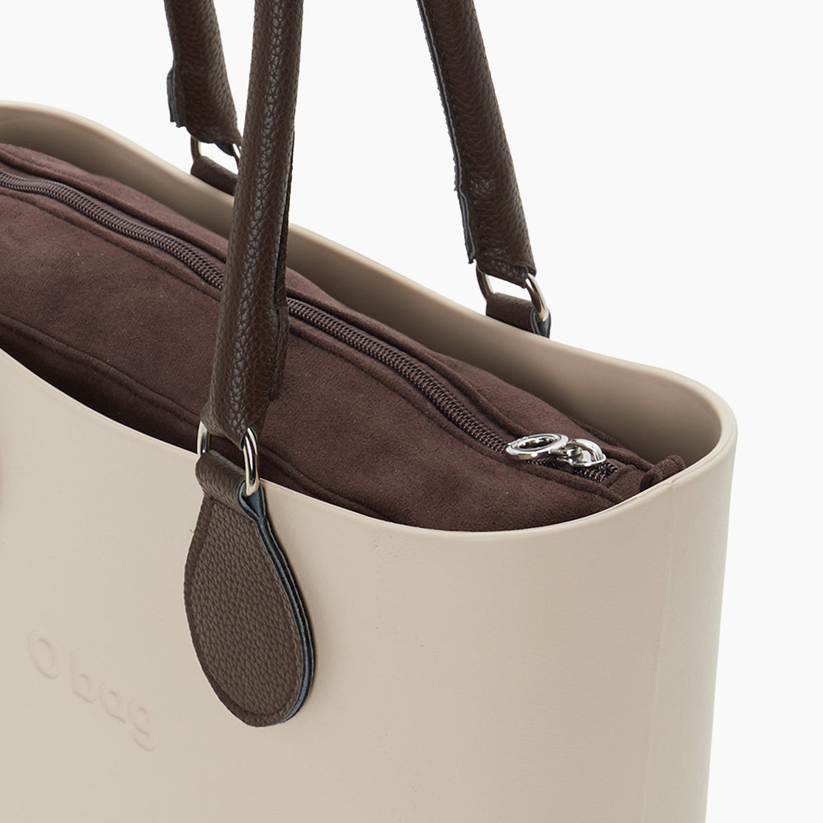Borsa composta O bag Mini manico midi e sacca tessuto sintetico scamosciato sabbia