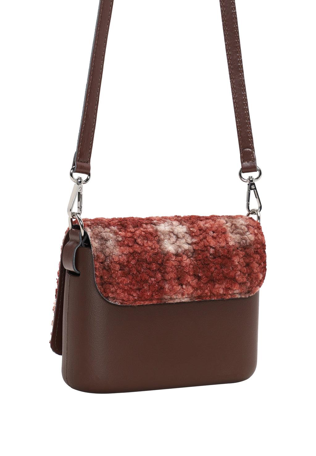 Borsa composta O Pocket pattina e tracolla extraslim tessuto tartan 3d cioccolato