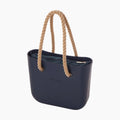 Borsa composta O bag Mini manico lungo corda e sacca tessuto canvas blu navy