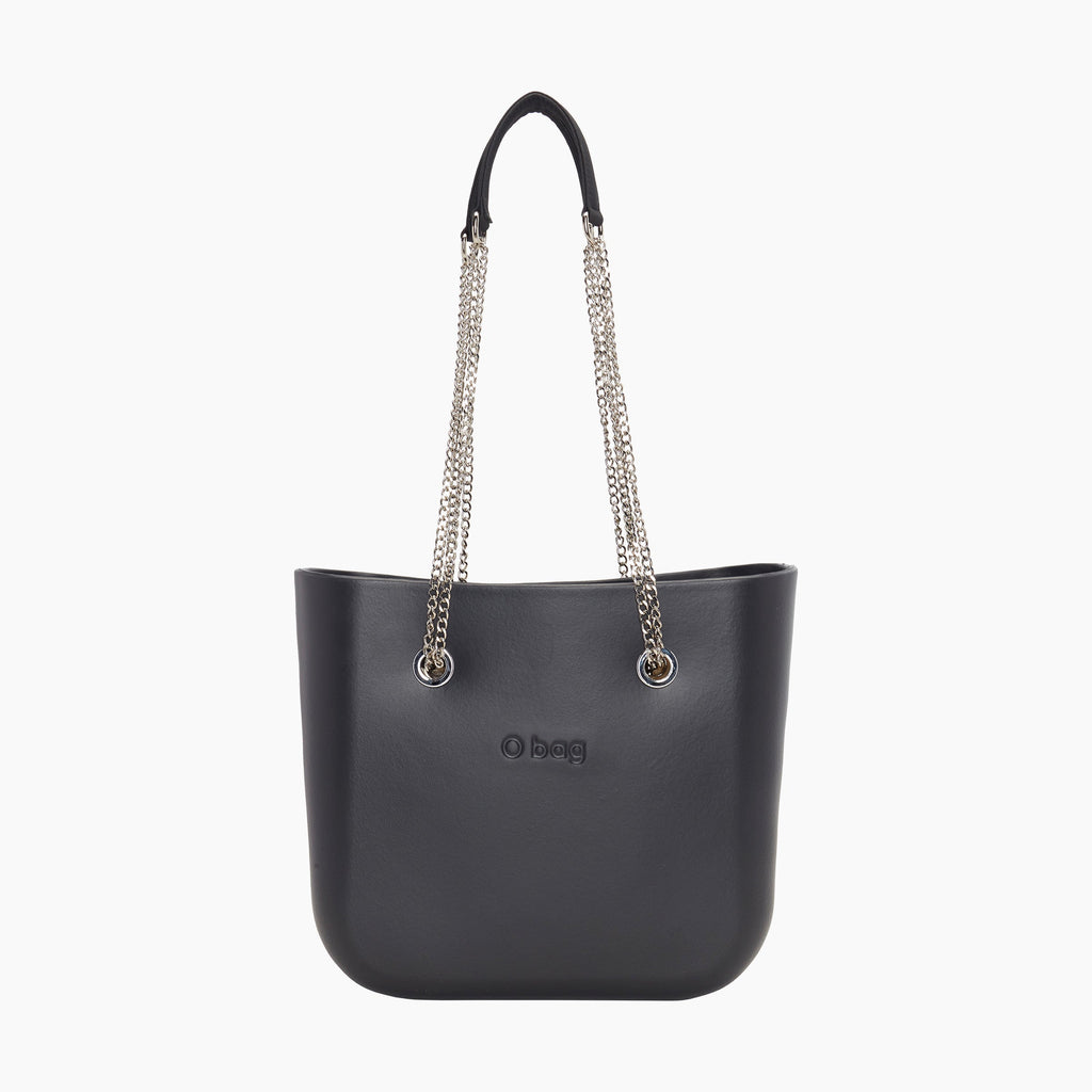 Borsa composta O bag Mini manico lungo catena a "t" e sacca tessuto canvas nero