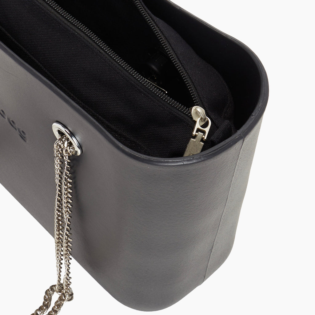 Borsa composta O bag Mini manico lungo catena a "t" e sacca tessuto canvas nero