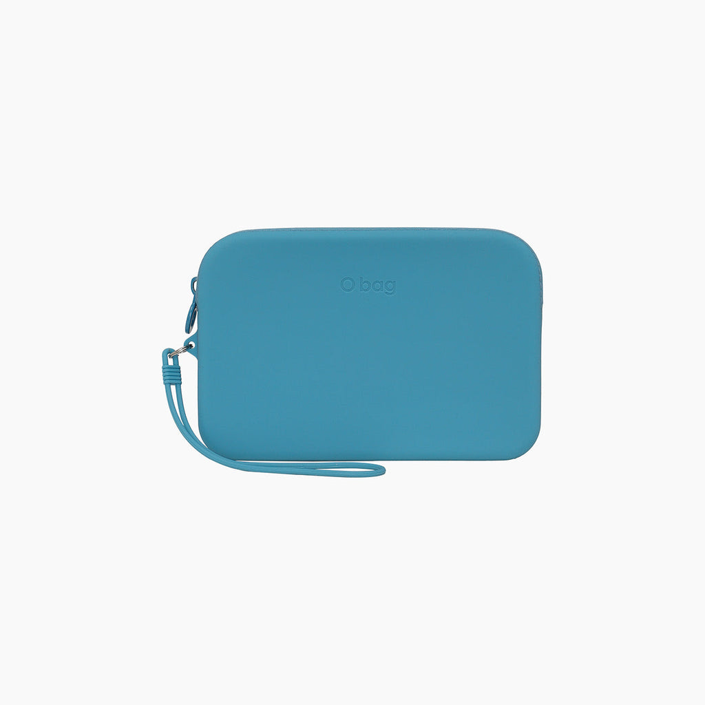 O bag fiesta silicone light blue zip-up pouch accessory with handle