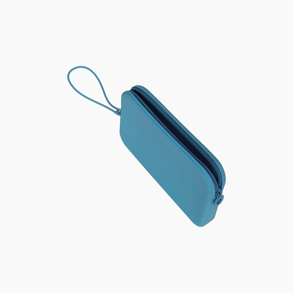 O bag fiesta silicone light blue zip-up pouch accessory with handle