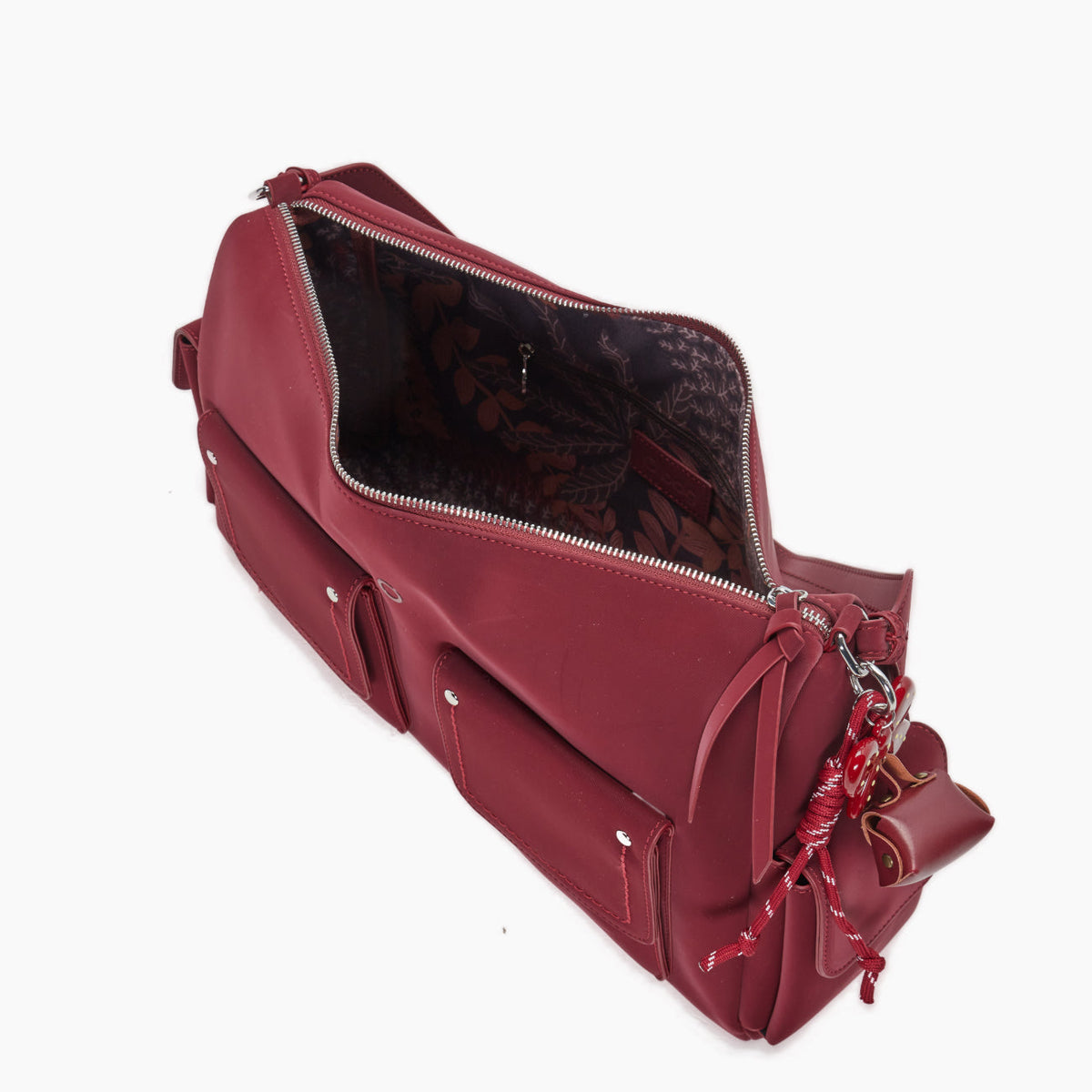 Borsa Completa Con Chiusura Zip E Tasche O Bag Sacca Iris Tessuto Gommato New Rosso