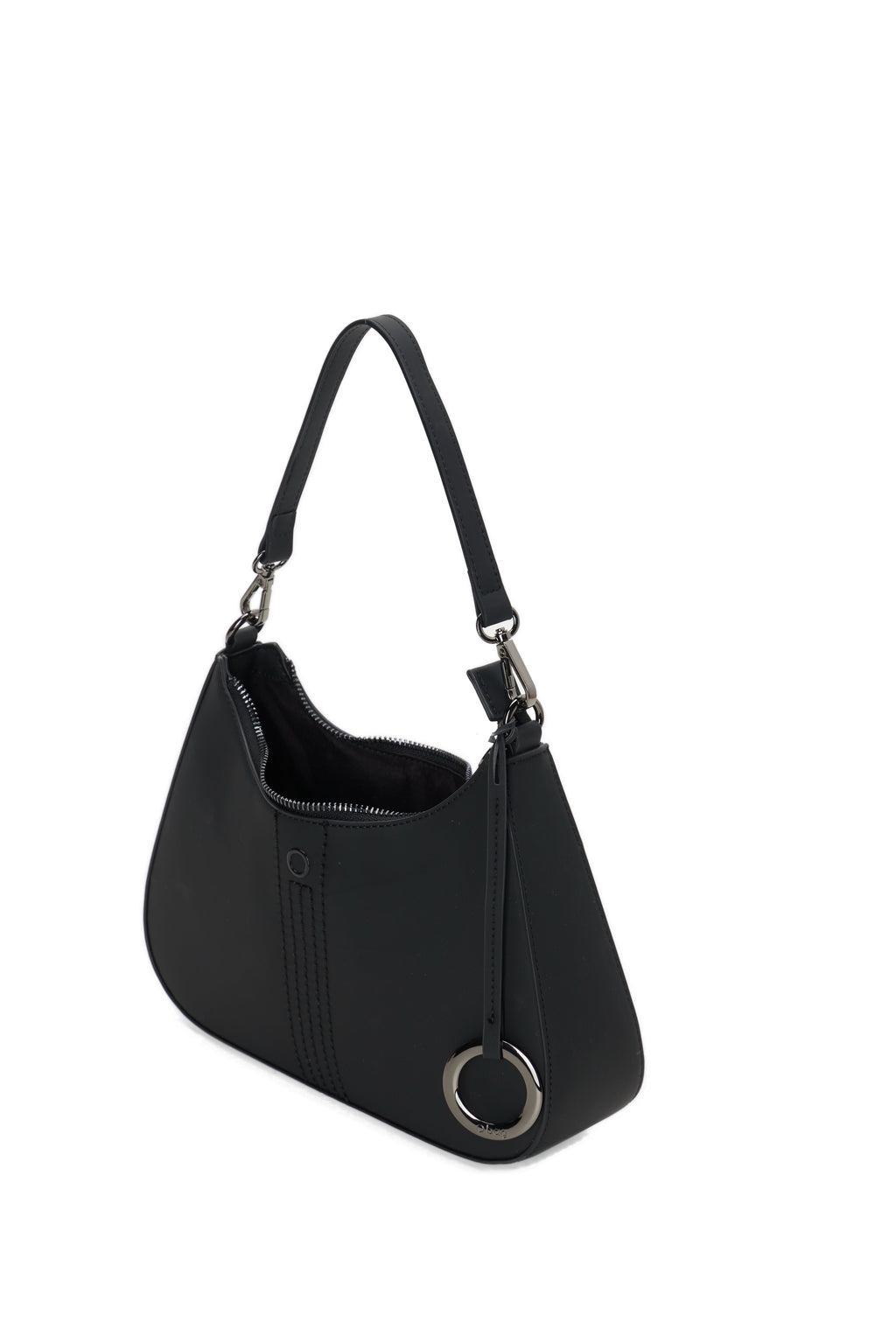 O Bag Cortina Complete Shoulder Bag with Zip Closure in Black Rubberized Fabric