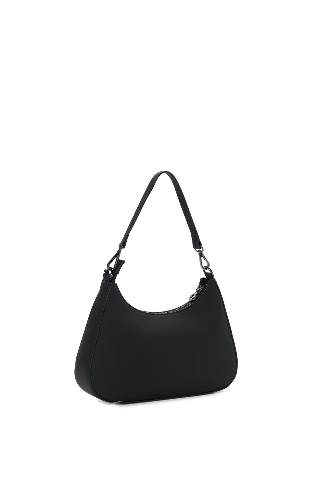 O Bag Cortina Complete Shoulder Bag with Zip Closure in Black Rubberized Fabric