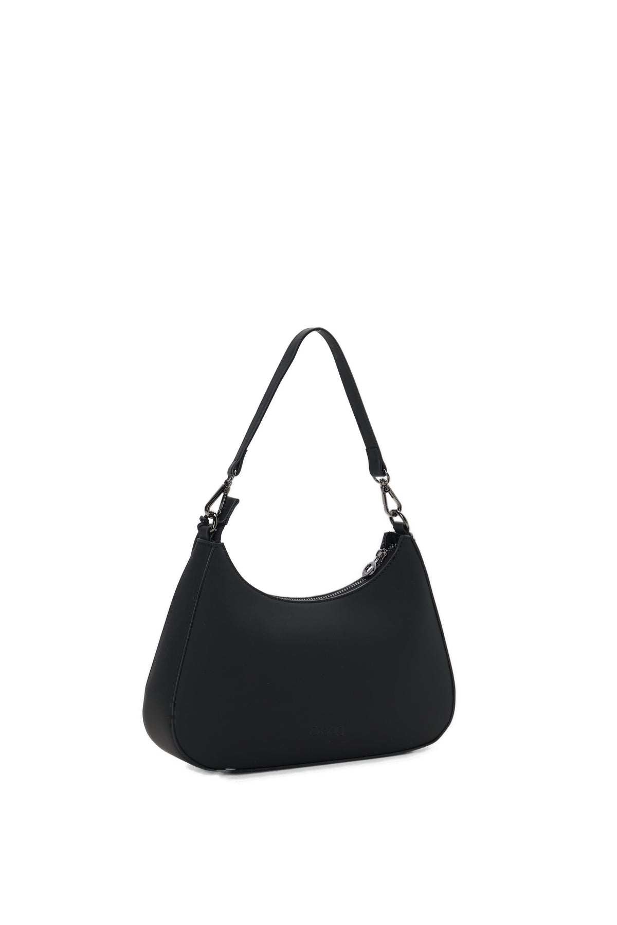 Borsa Completa A Spalla Con Chiusura Zip O Bag Cortina Tessuto Gommato Nero