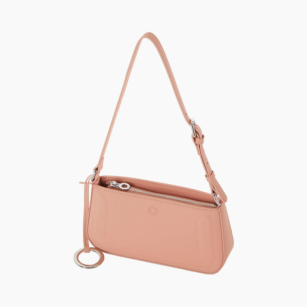 Complete bag with zip and adjustable shoulder strap O bag party in blush rubberized fabric