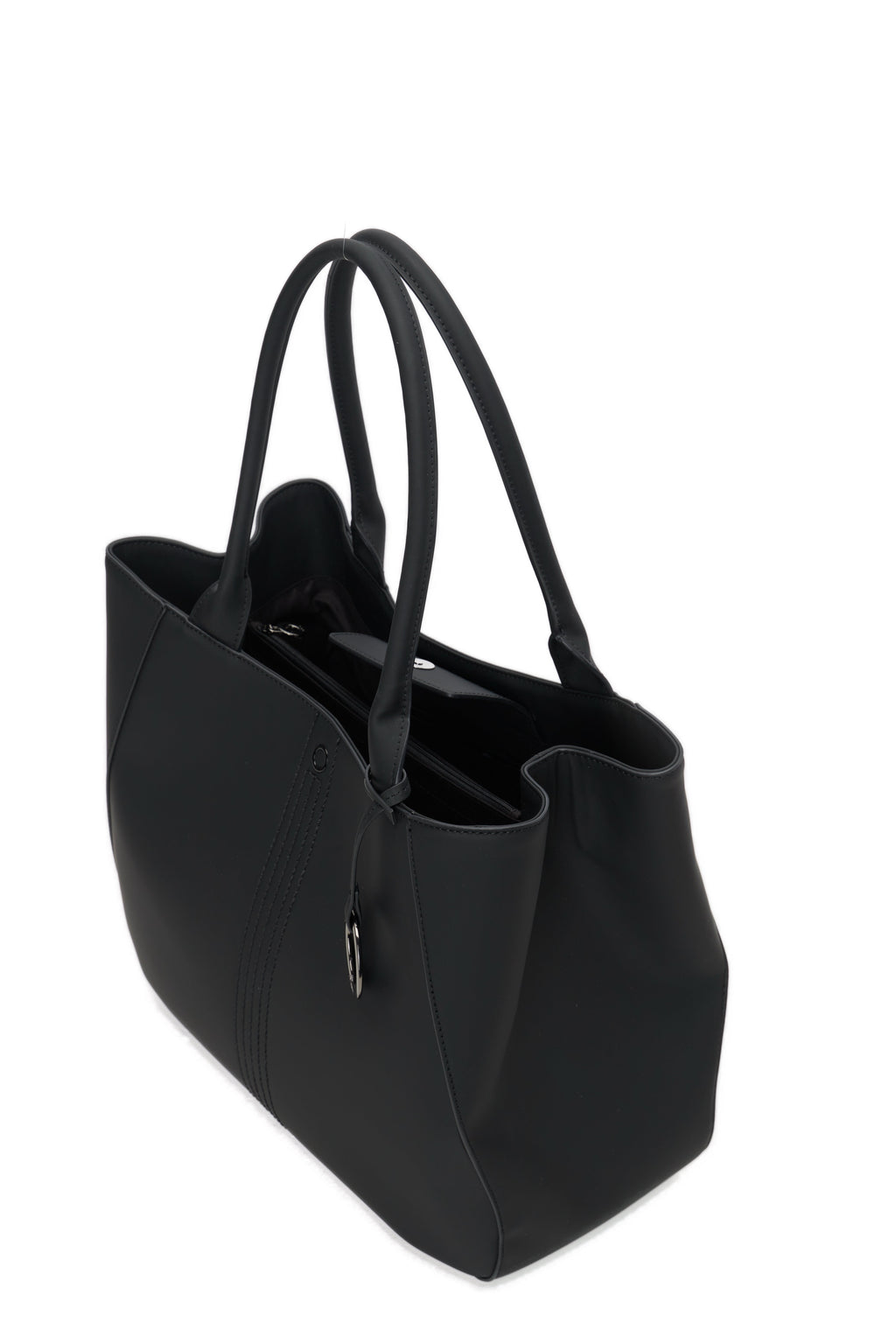 O Bag Courmayeur Complete Shopper Bag with Zip Closure in Black Rubberized Fabric