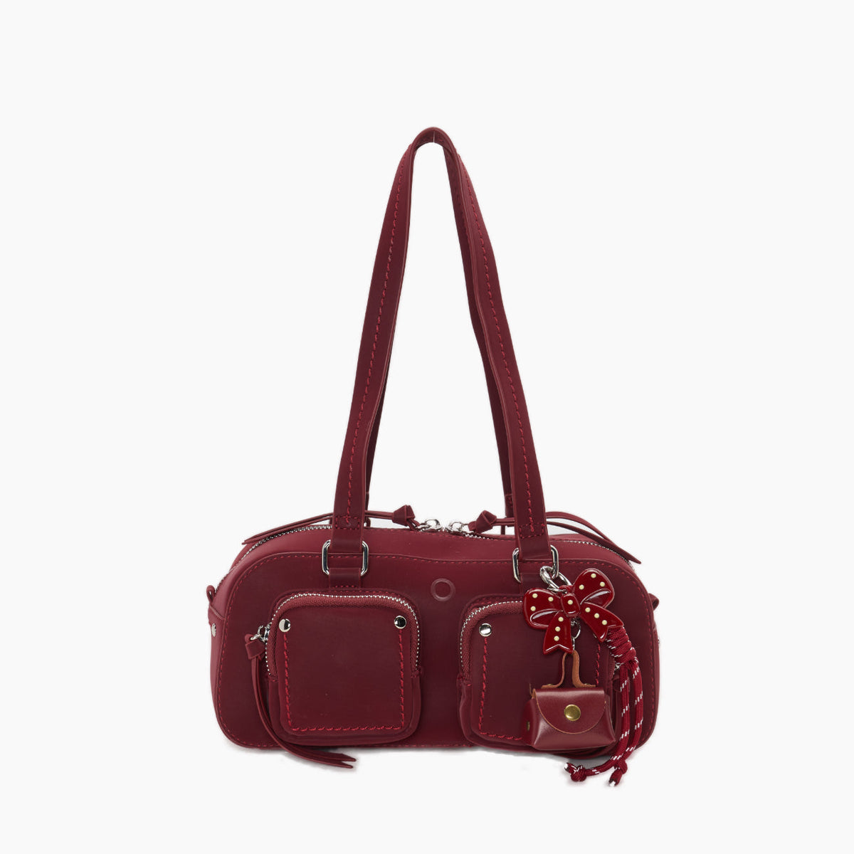 Borsa Completa Con Chiusura Zip E Tasche O Bag Bauletto Iris Tessuto Gommato New Rosso