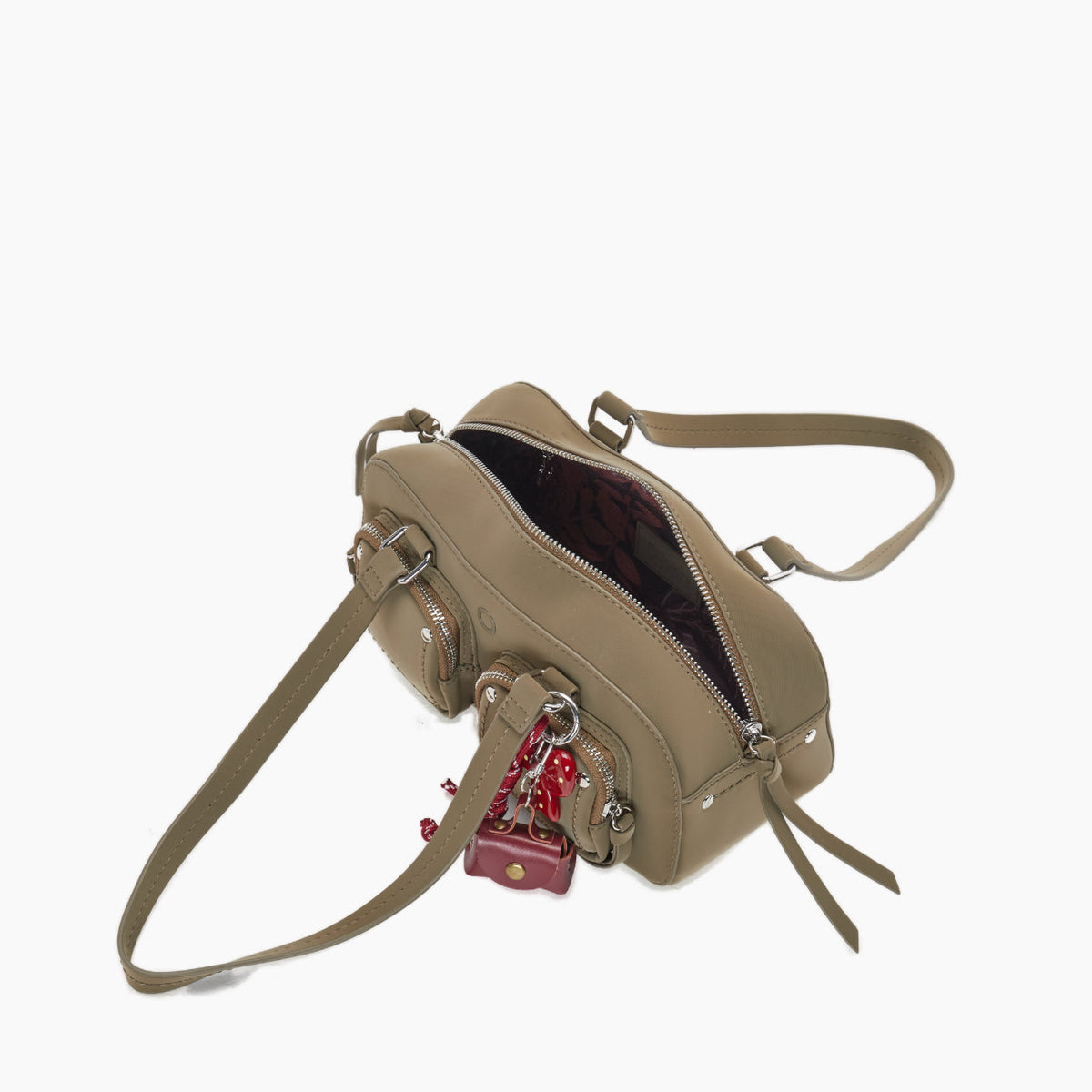 Borsa Completa Con Chiusura Zip E Tasche O Bag Bauletto Iris Tessuto Gommato verde