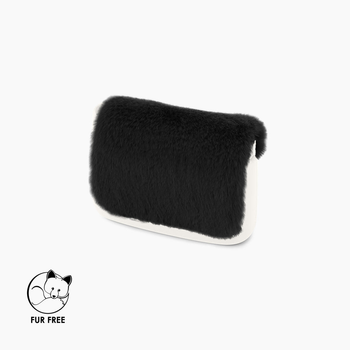 O Pocket flap in black synthetic rex rabbit fur