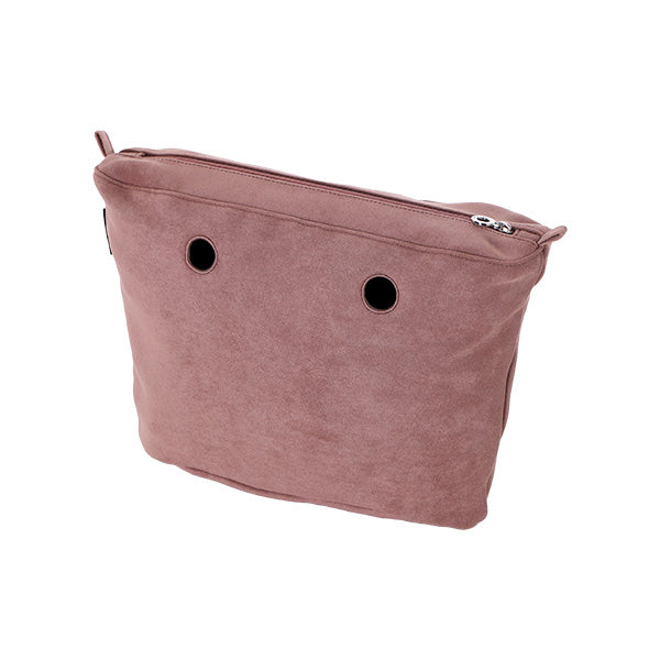 O Bag Mini Internal Zip Bag in Old Pink Faux Suede Fabric