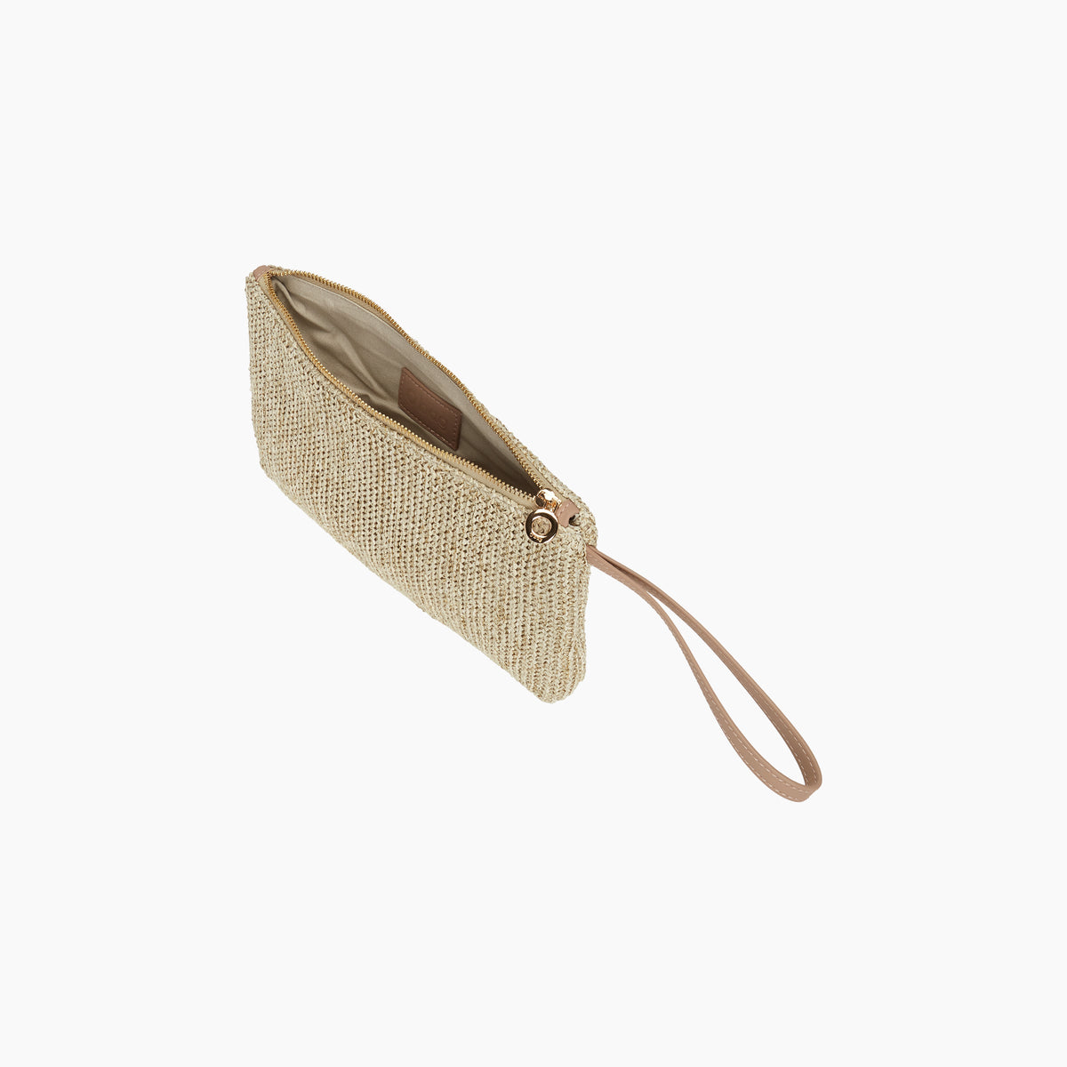 Pochette con zip e manichetto O bag ponza tessuto shiny crochet sabbia