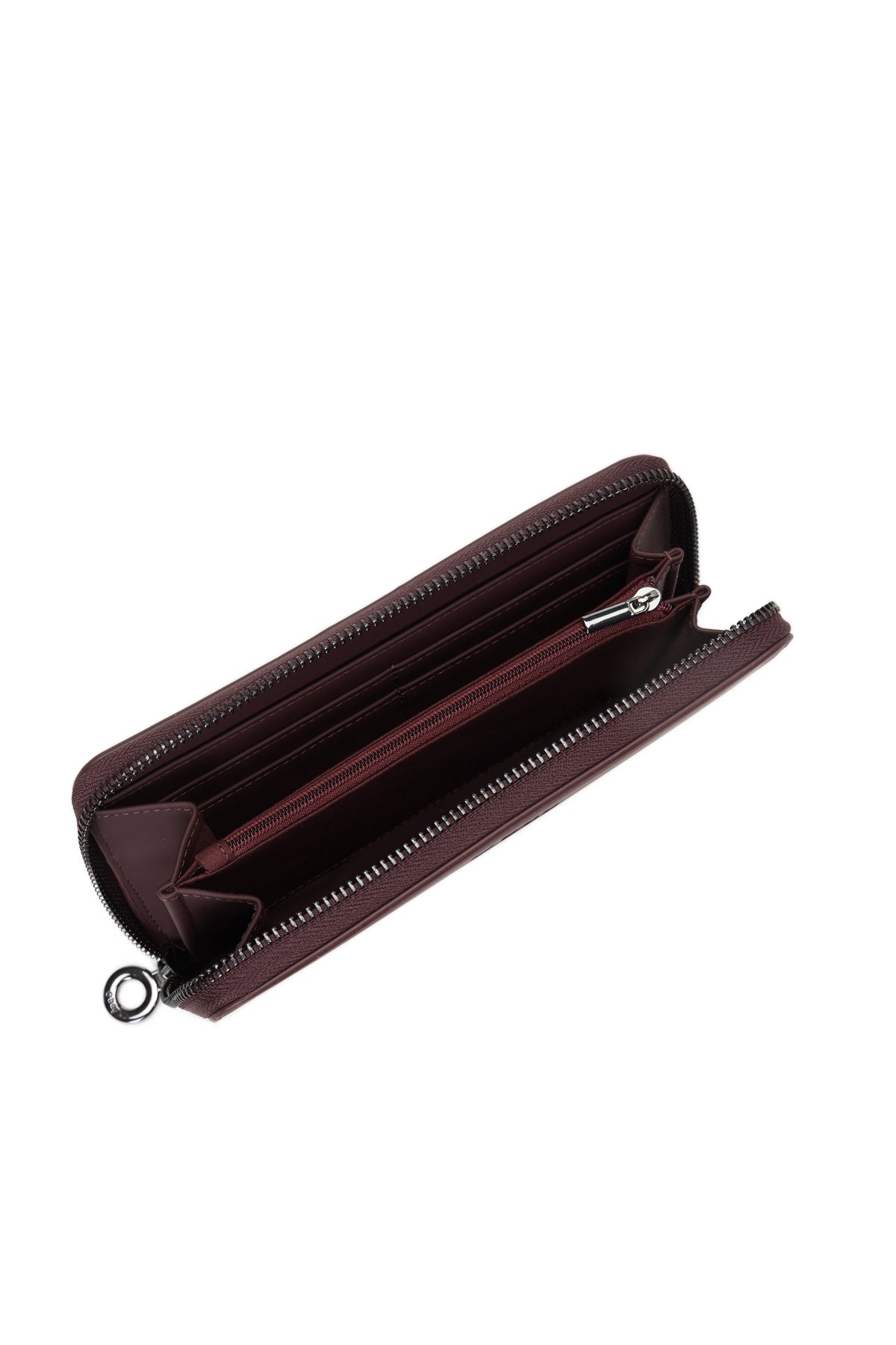 Portafoglio Completo Con Chiusura Zip Donna O Wally Mughetto Tessuto Gommato Burgundy