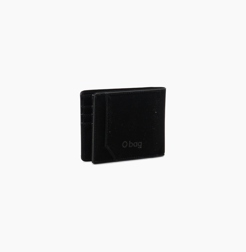 O Bag Men's Full Wallet, Black Rubberized Fabric, Holly
